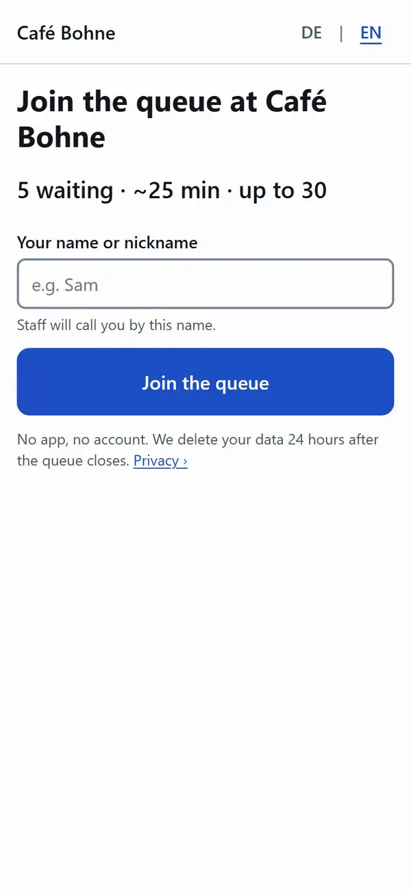 Video: at the door, enter the nickname Mia and tap join. Your own place appears.