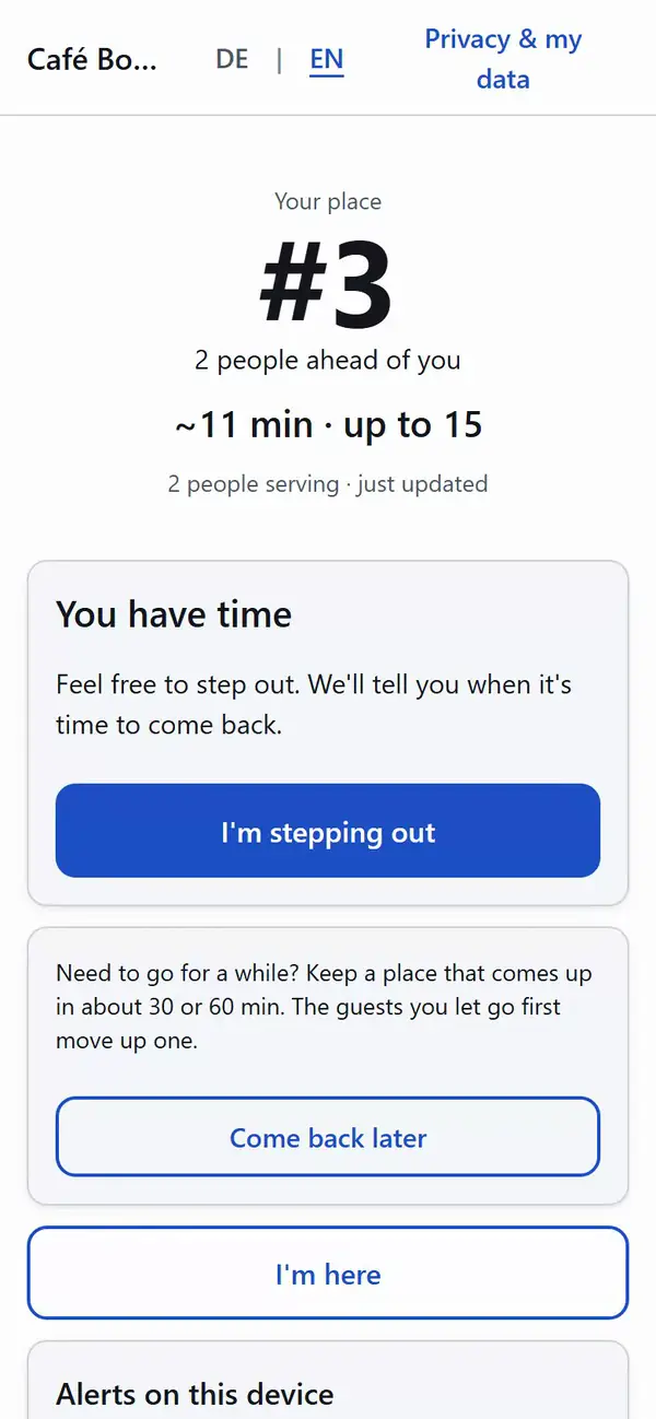 Video: come back later. Pick in 30 minutes, see the new place about 6 with the time, and confirm.